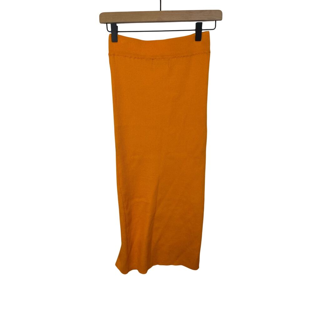 Cider Ribbed Midi Skirt Mustard Yellow Side Slit Bodycon Small Minimal Coastal - Picture 5 of 5